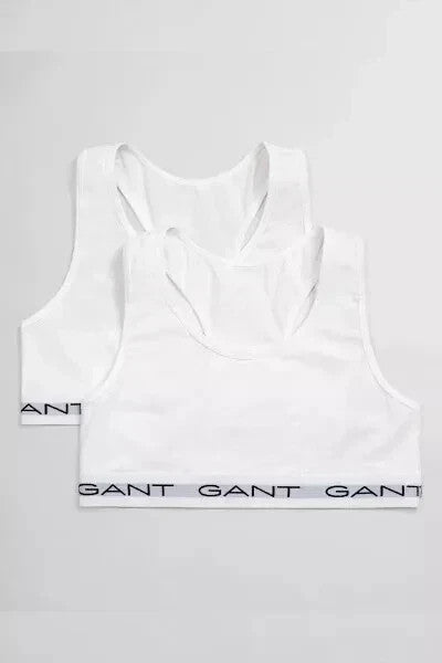 GANTS Teen Girls 2-Pack Sports Bra Soft Cotton Seam Free Crop Top White Size 16Y