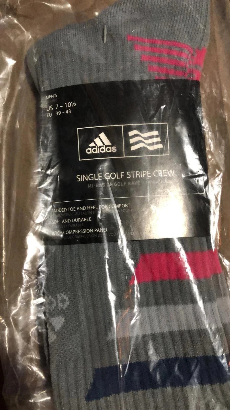 ADIDAS Unisex Golf AE7457 Single 3-STRIPE Crew Socks Fully Padded (Size US 7-14)