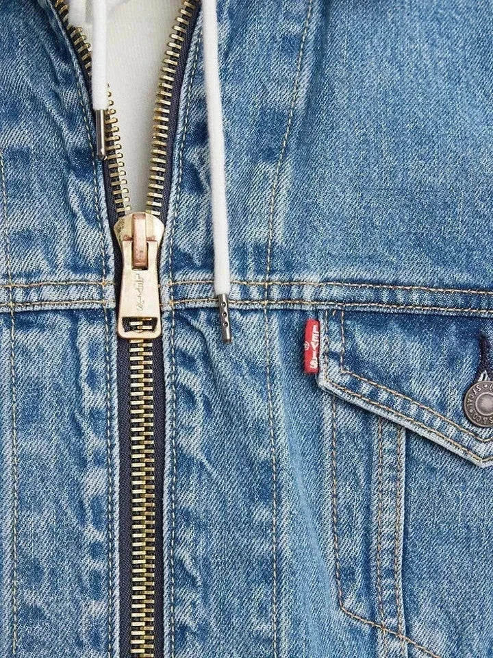 LEVI'S PREMIUM 797170000 Men's Trucker Denim Jeans Jacket Blue Zipper (SIZE XL)