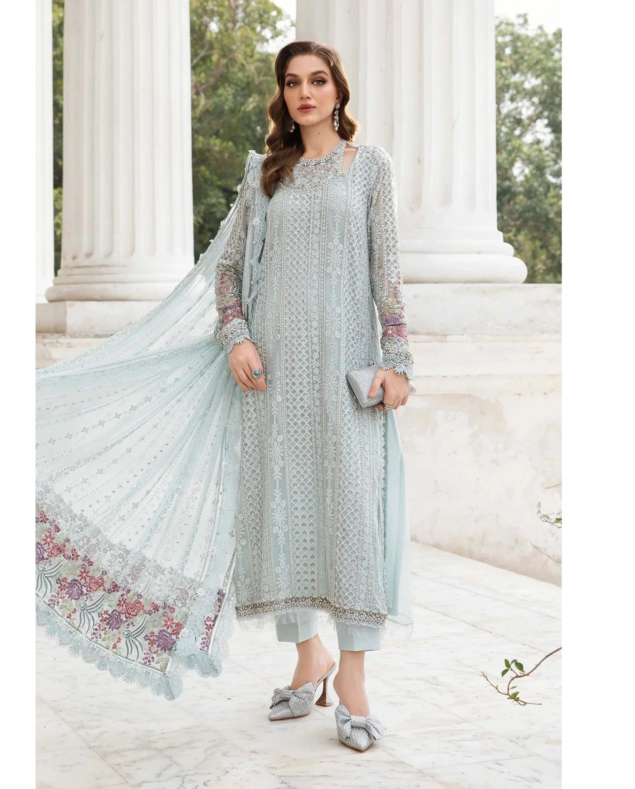 MARIA B SOFT CHIFFON HEAVILY EMBROIDERY DRESS 3 PIECE