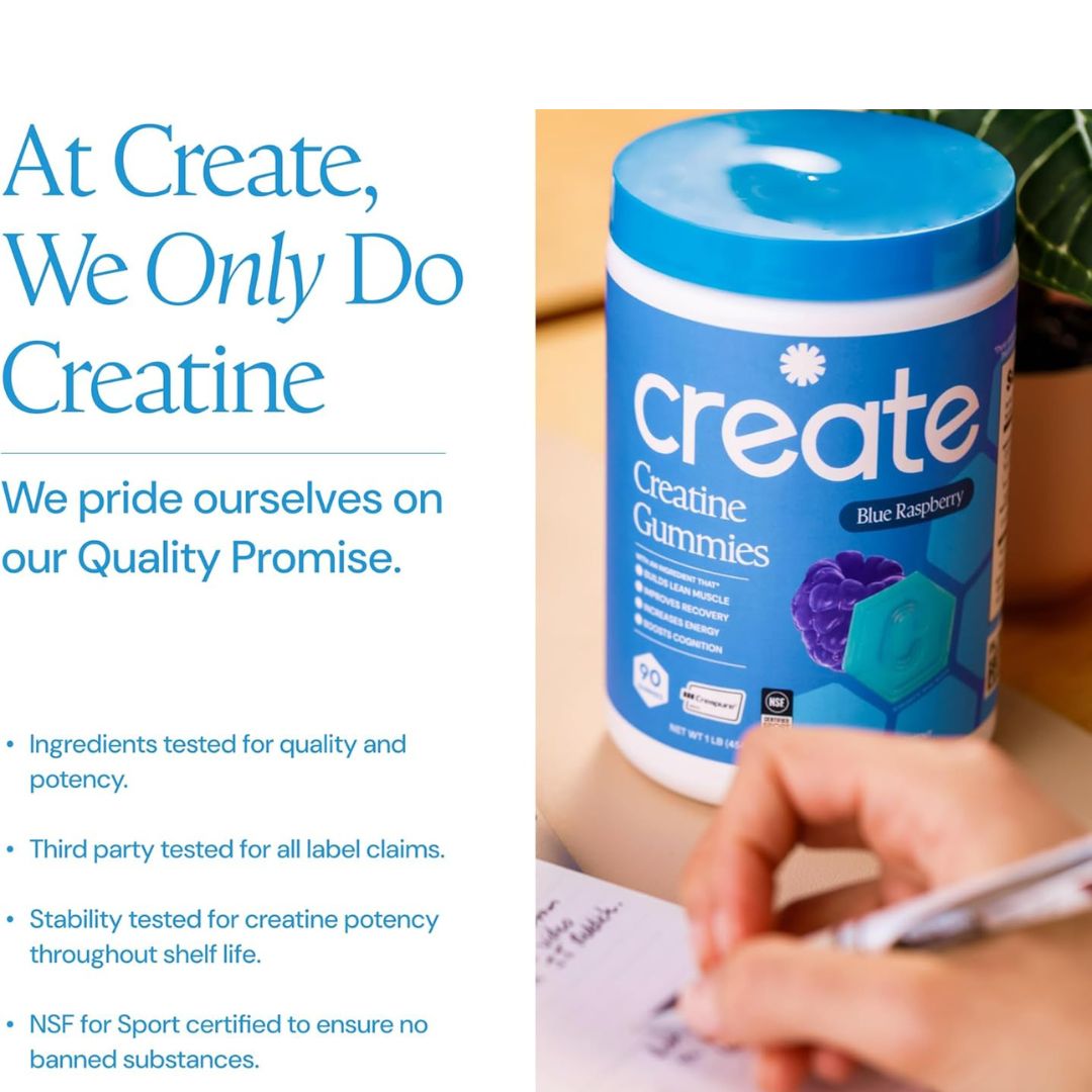 Create Creatine Monohydrate Gummies – Blue Raspberry (90 Count)