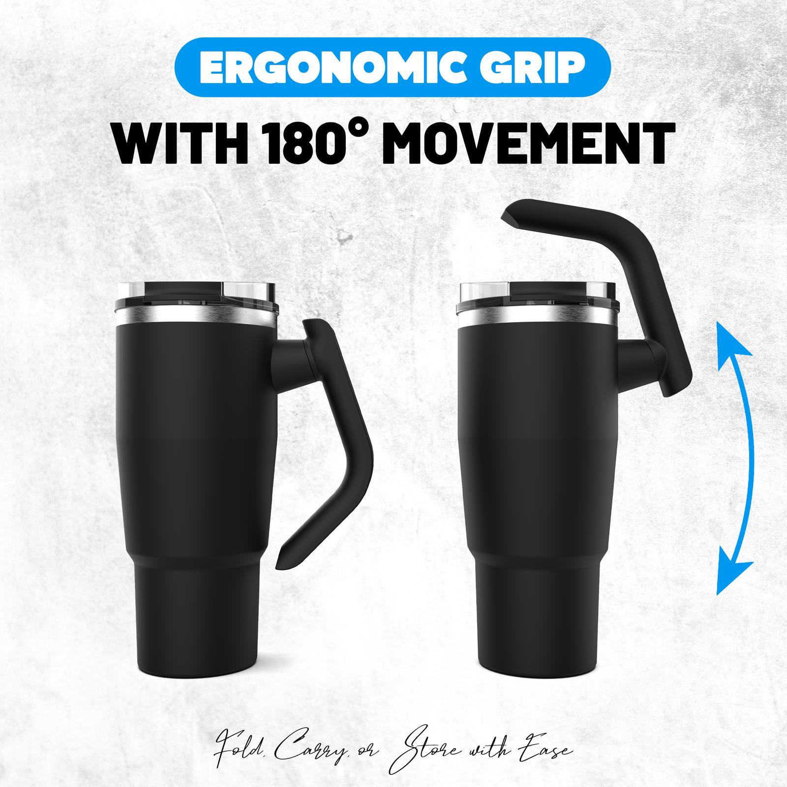 Easy Grip Black Straw Mug showcasing its durable, BPA-free construction and leak-resistant lid, ideal for both home and travel use.