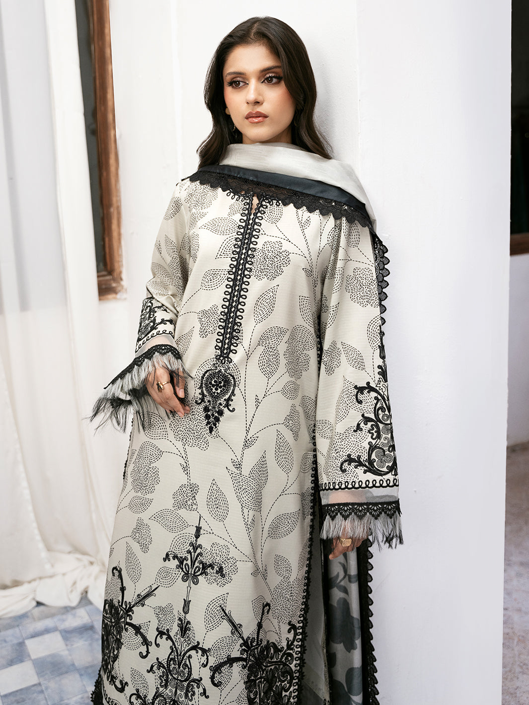 73-BZ | 3 PC Viscose Embroidered  Suit