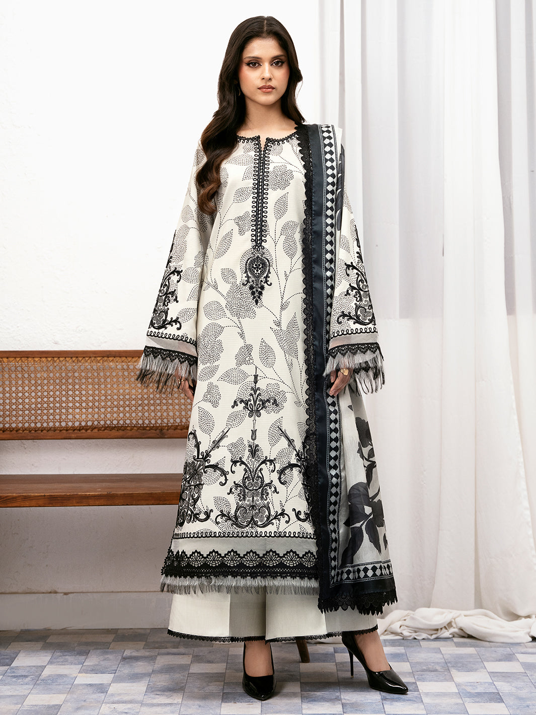 73-BZ | 3 PC Viscose Embroidered  Suit