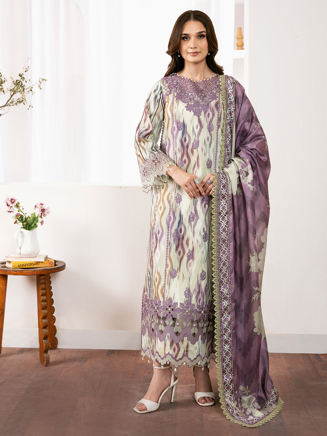 75-Z | 3 PC Viscose Embroidered  Suit