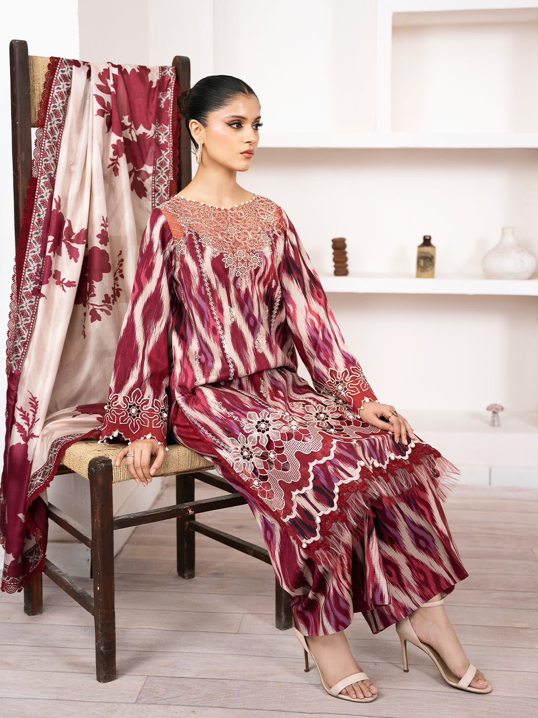 75-BZ | 3 PC Viscose Embroidered  Suit