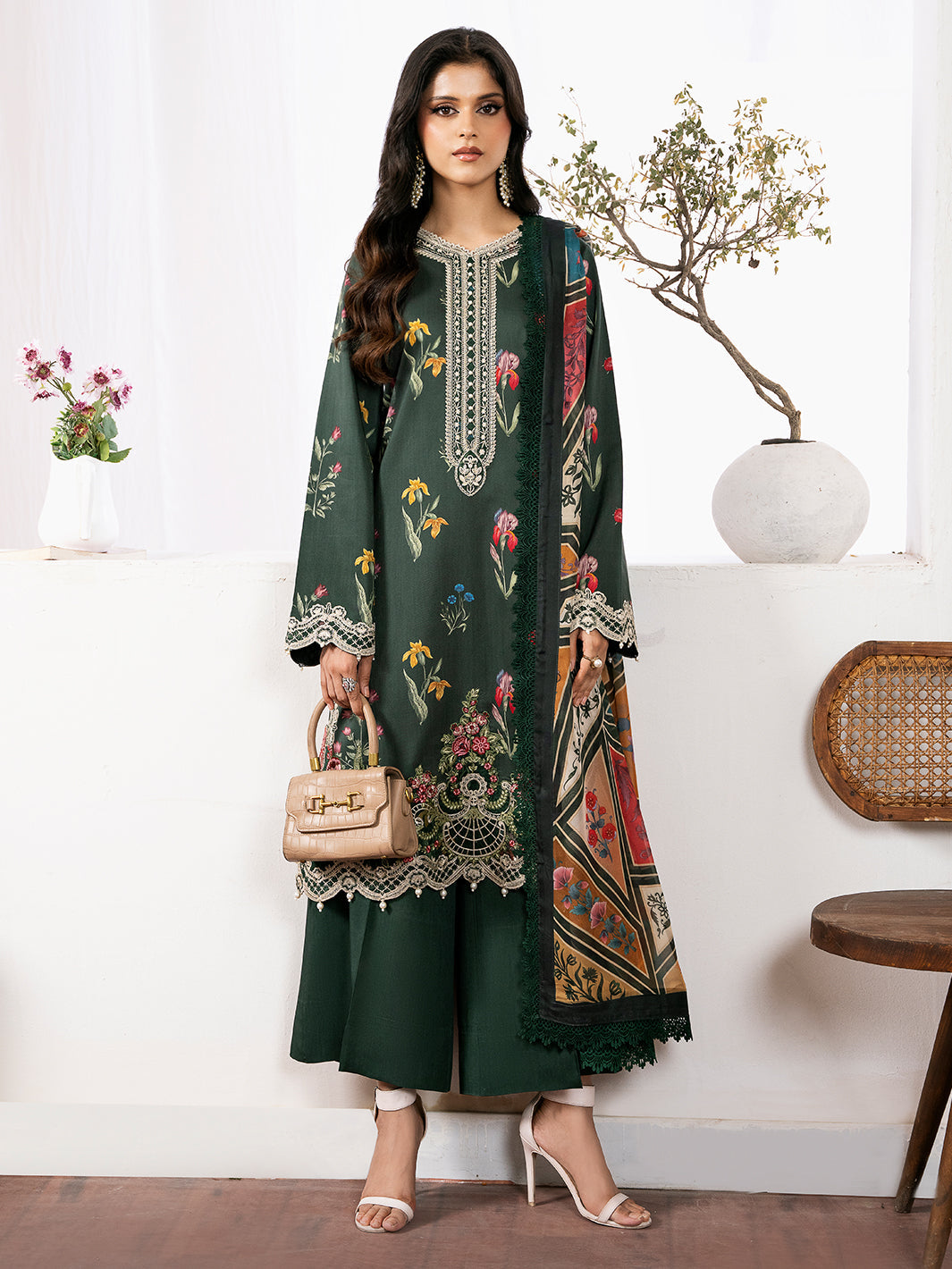 77-BZ | 3 PC Viscose Embroidered  Suit