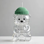Bear Glass Cup with Straw and Beanie Lid