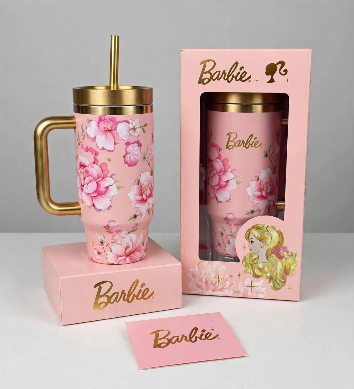Barbie x Stanley Quencher H2.0 FlowState Insulated Stainless Steel 40oz Tumbler with Straw and Gift Box, Just Peachy
