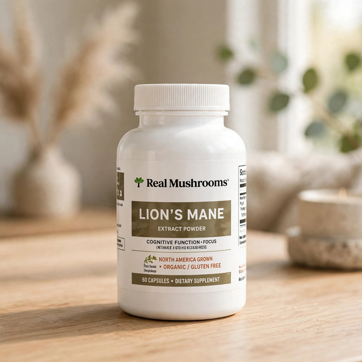 Real Mushrooms Lion's Mane Cognition Mushroom Extract Powder Dietary Supplement (120 Capsules)