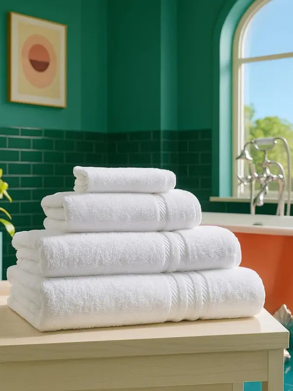 Close-up of LUXURY 3-PIECE TOWEL SET ULTRA SOFT & ABSORBENT HAND TOWELS highlighting the softness and absorbency of the cotton fabric.