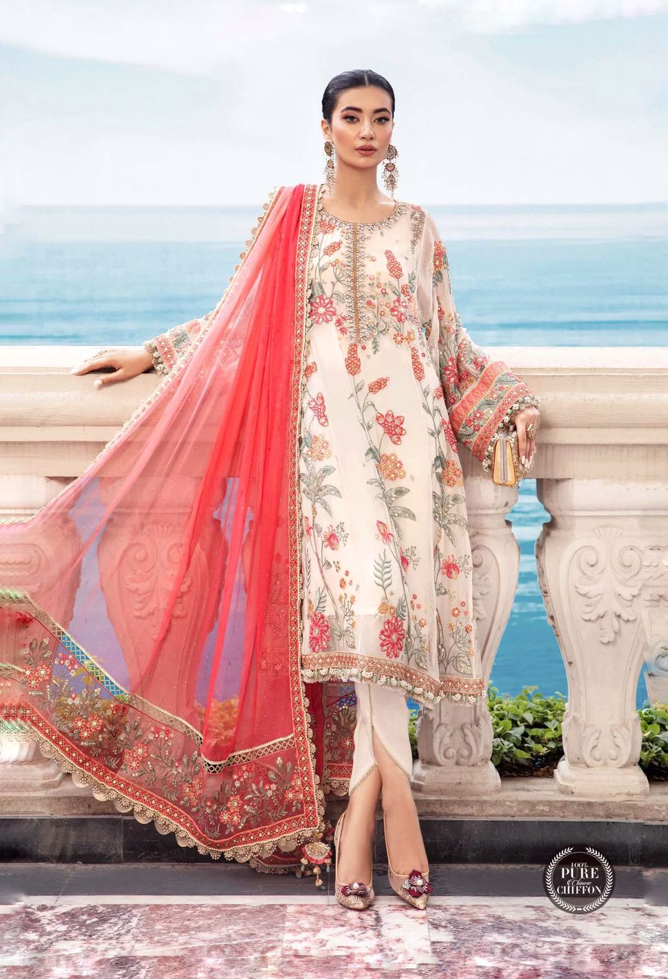 MARIA B SOFT CHIFFON HEAVILY EMBROIDERY DRESS 3 PIECE UNSTITCHED