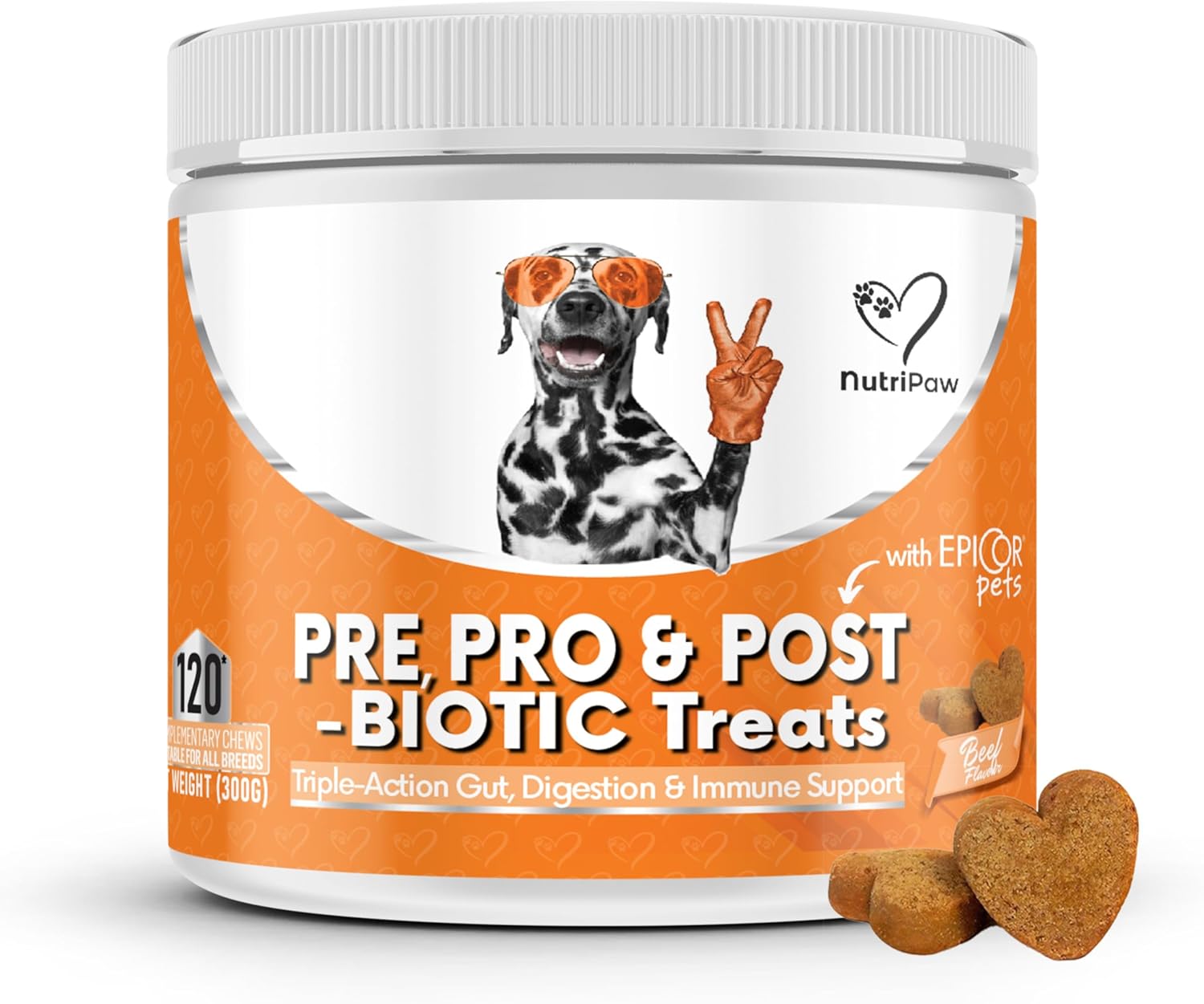 NutriPaw Pre, Pro & Postbiotic Digestive Treats For Dogs – Gut & Immune Support (120 Soft Chews) Main image