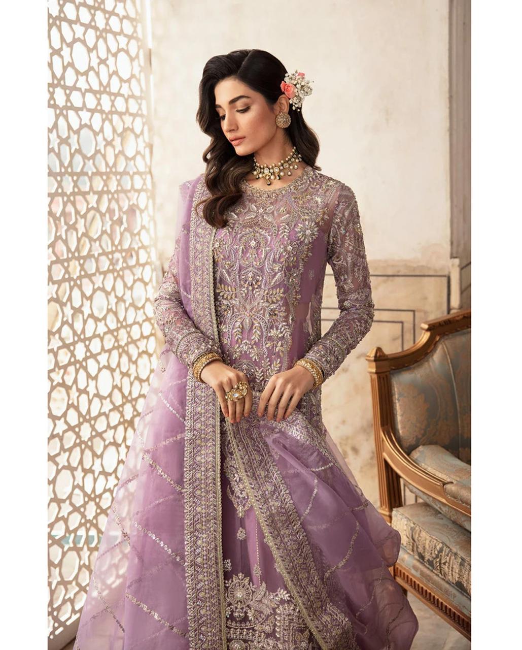 SAFFANA SOFT ORGANZA HEAVILY EMBROIDERY  DRESS 3 PIECE UNSTICHED