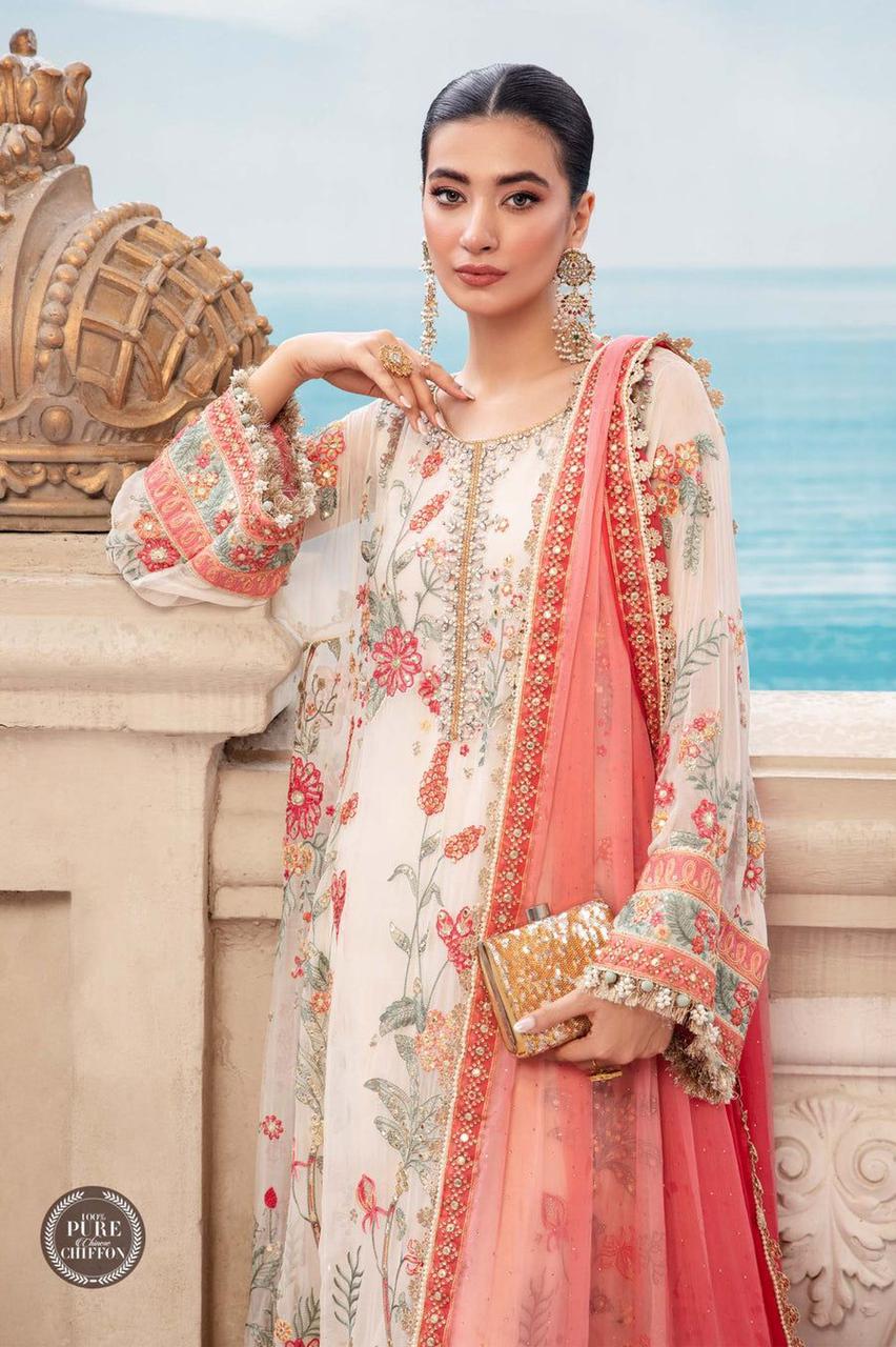 MARIA B SOFT CHIFFON HEAVILY EMBROIDERY DRESS 3 PIECE UNSTITCHED