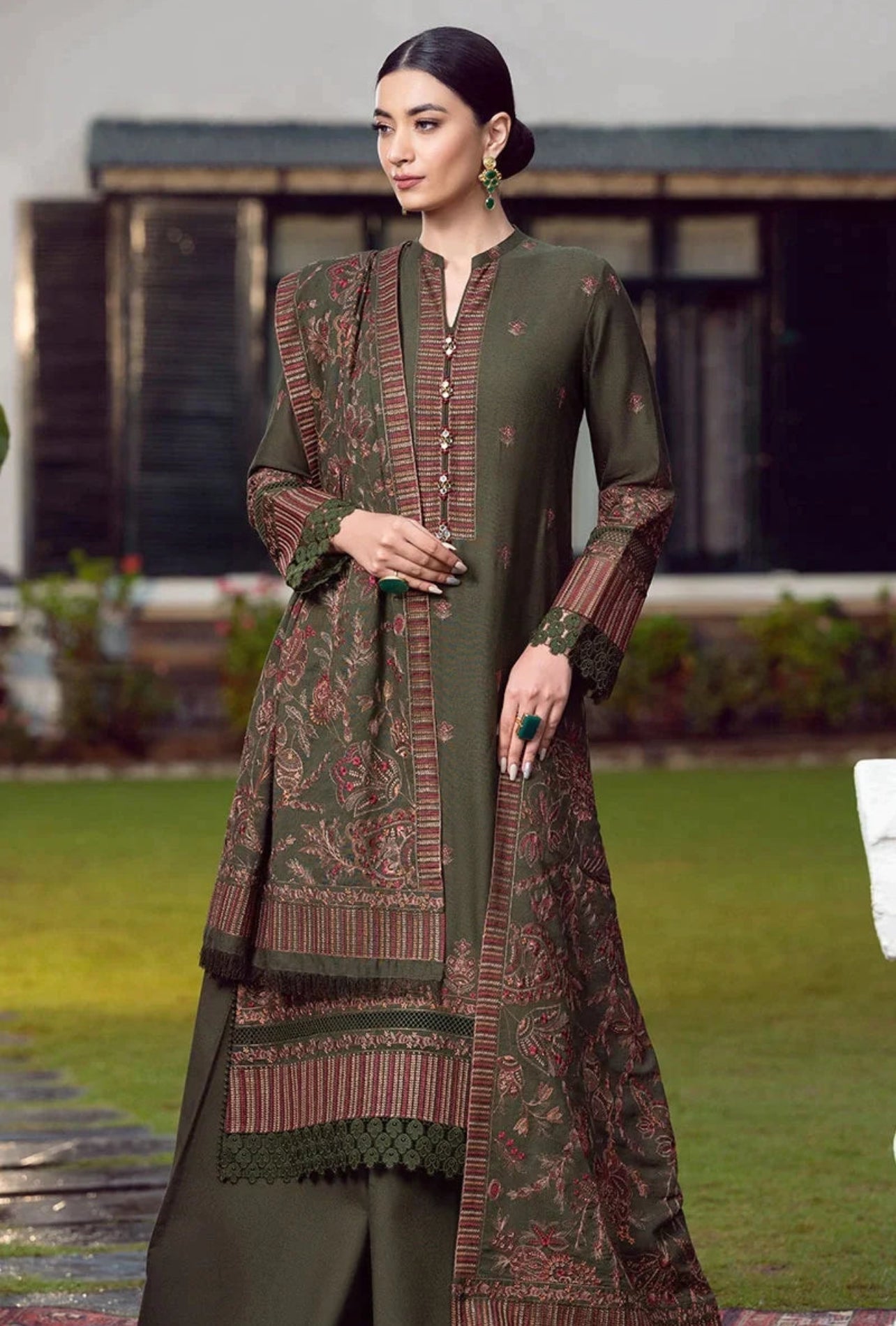 Bareeze 3PC Embroidered Dhanak Suit with Heavy Embroidered Shawal