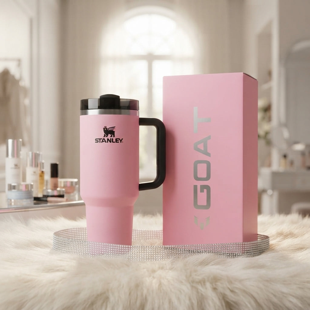 Stanley x GOAT Insulated Stainless Steel Quencher H2.0 FlowState Tumbler with Straw and Gift Box, Pink