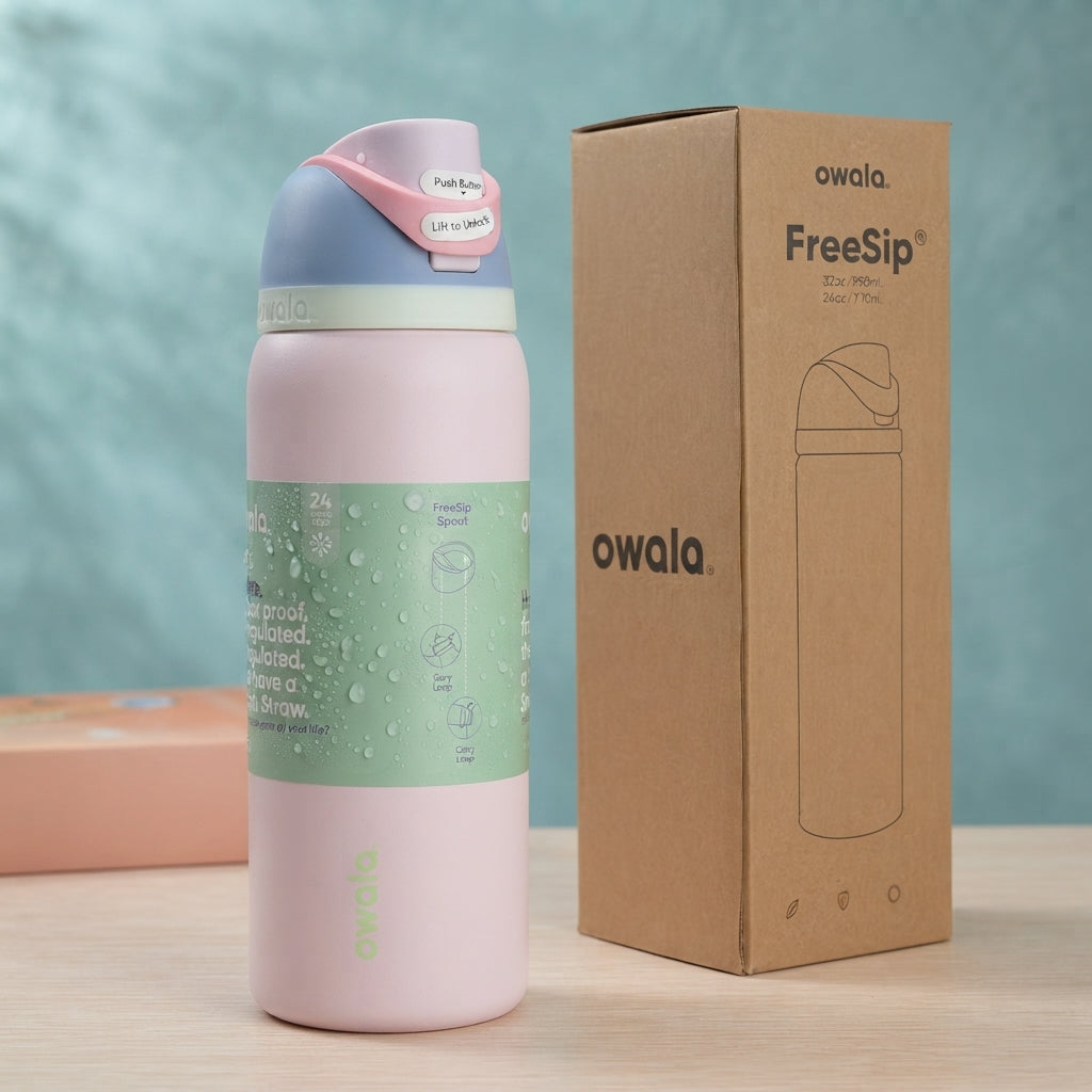 Owala FreeSip Insulated Stainless Steel Water Bottle with Straw, Pink Multi