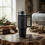 Stanley Quencher H2.0 FlowState Insulated Stainless Steel 40oz Tumbler, Black Floral Etched