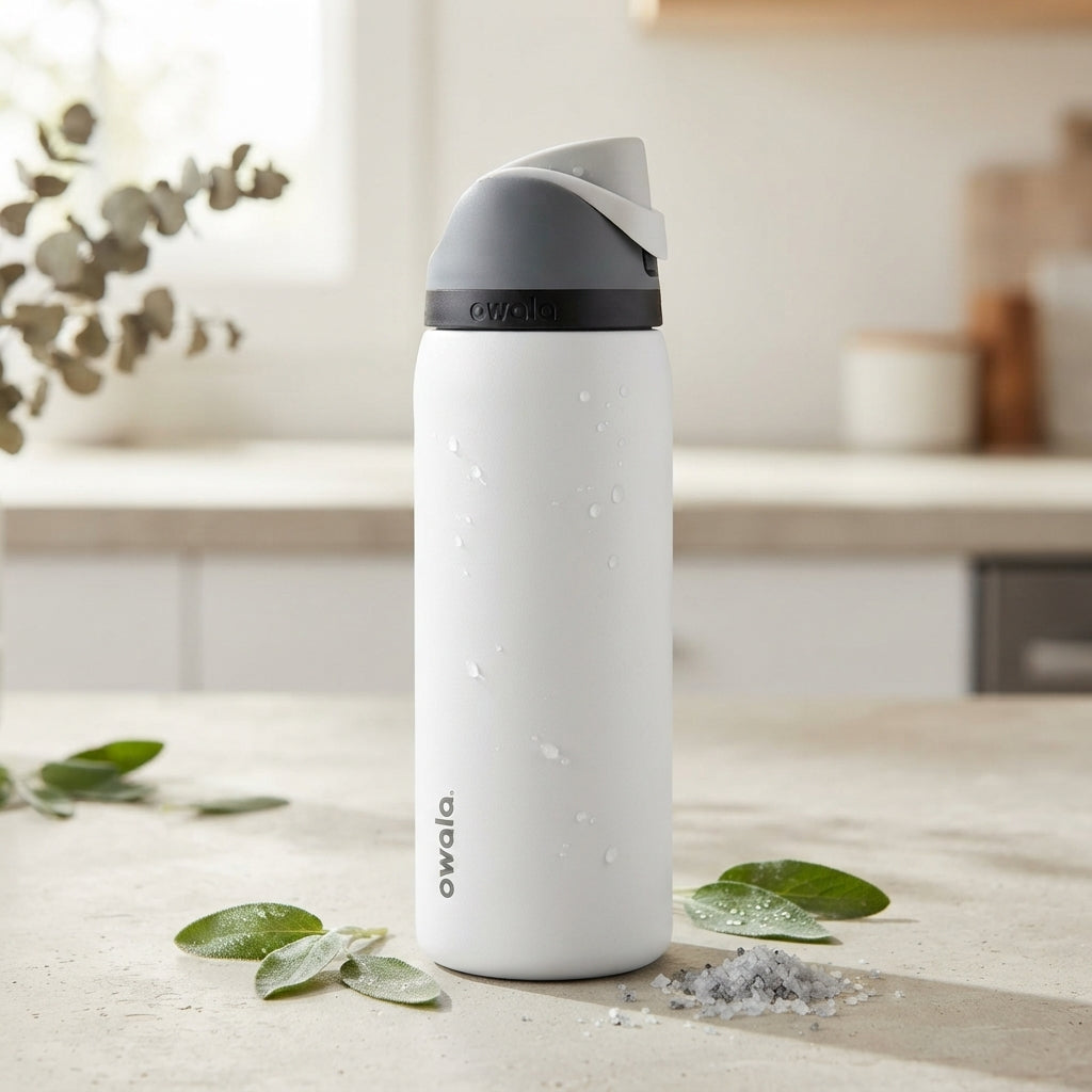 Owala FreeSip Insulated Stainless Steel Water Bottle with Straw, White & Grey