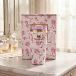 Stanley x LoveShackFancy Insulated Stainless Steel Quencher H2.0(20 oz) FlowState Tumbler with Gift Box, White & Pink Roses