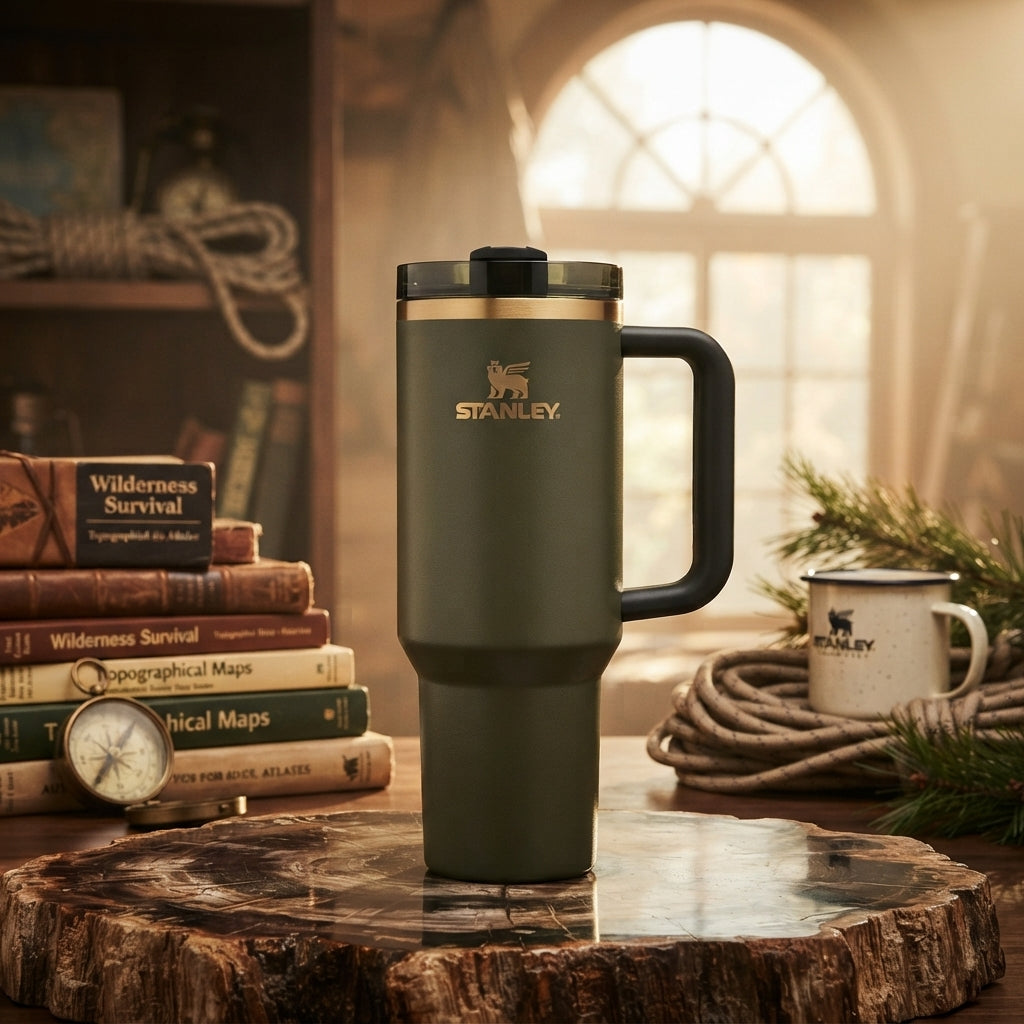 Stanley Quencher H2.0 FlowState Insulated Stainless Steel 40oz Tumbler, Matte Black with Rose Gold Details