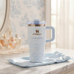 Stanley x LoveShackFancy Insulated Stainless Steel Quencher H2.0(20oz) FlowState Tumbler with Gift Box and Dust Bag, Blue Floral Toile
