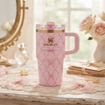 Stanley x LoveShackFancy Insulated Stainless Steel Quencher H2.0 FlowState Tumbler, Pink Bow Lattice
