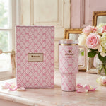 Stanley x LoveShackFancy Insulated Stainless Steel Quencher H2.0 FlowState Tumbler with Straw and Gift Box, Pink Bow Lattice