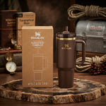 Stanley Quencher H2.0 FlowState Insulated Stainless Steel 40oz Tumbler, Matte Brown with Gold Branding