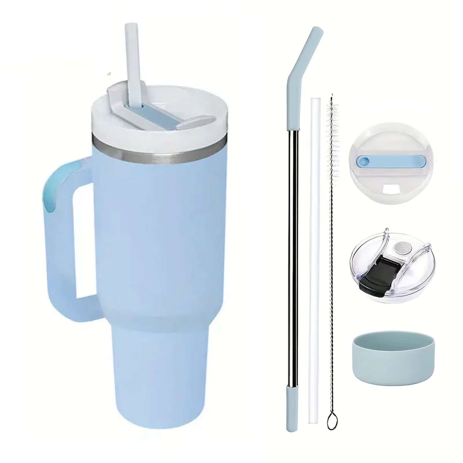 Easy Grip Blue Straw Mug with a built-in reusable straw and leak-resistant lid, ideal for keeping beverages securely contained.