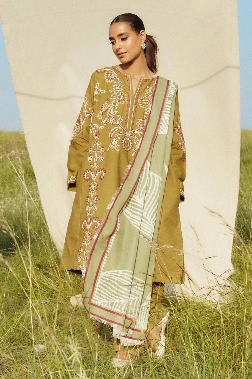 ZARA SHAHJAHAN- 3PC DHANAK EMBROIDERED SUIT