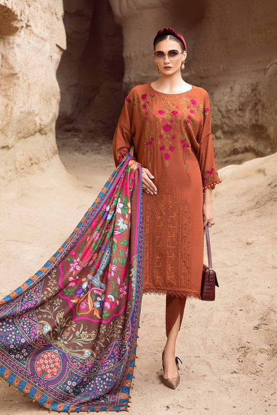 Maria b Embroidered Dhanak 3pc with Whool Shawal