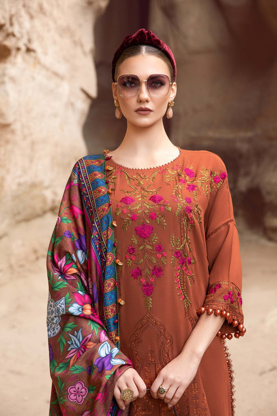 Maria b Embroidered Dhanak 3pc with Whool Shawal