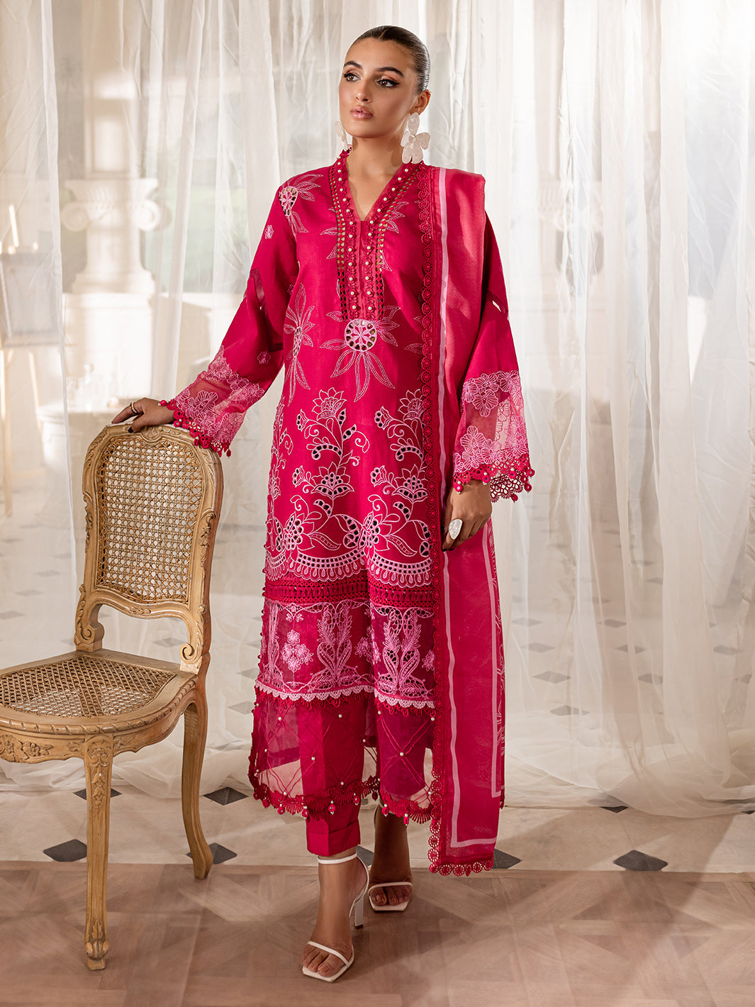 3 PC Embroidered Crepe Suit with Wool Shawl