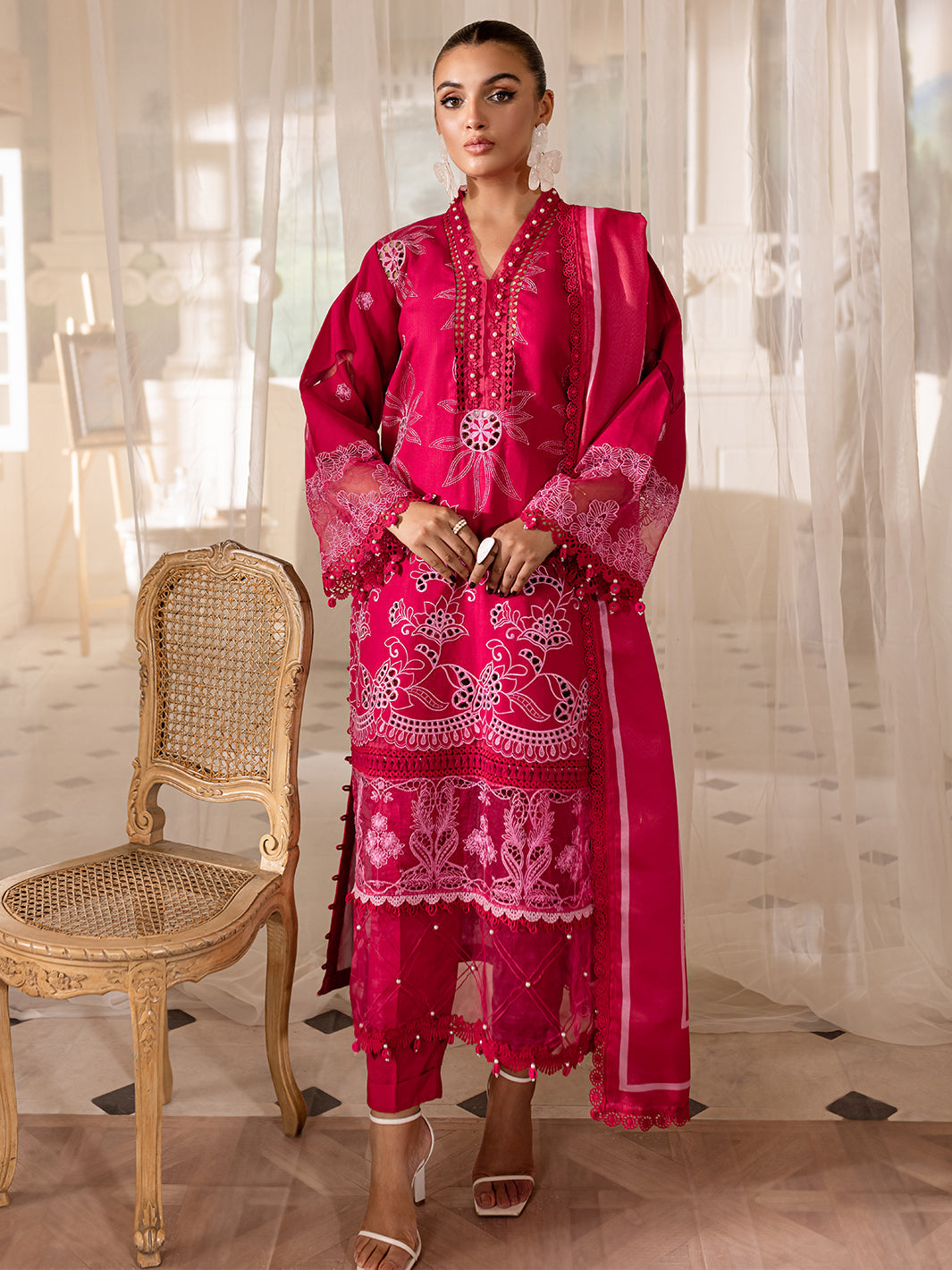 3 PC Embroidered Crepe Suit with Wool Shawl