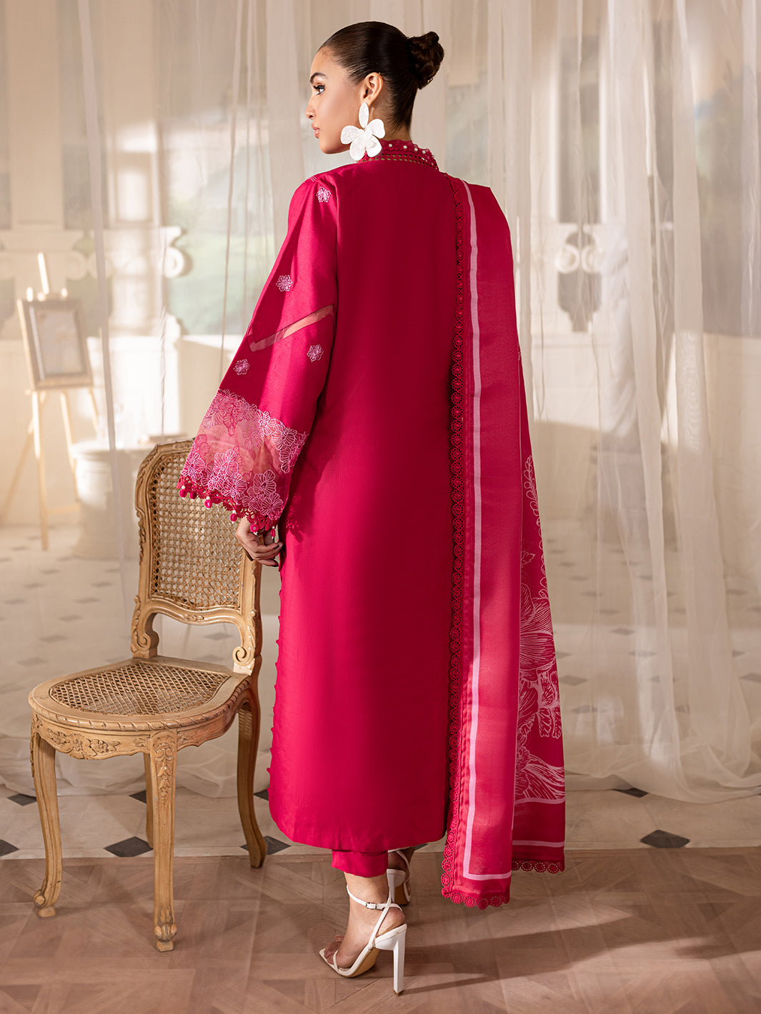 3 PC Embroidered Crepe Suit with Wool Shawl