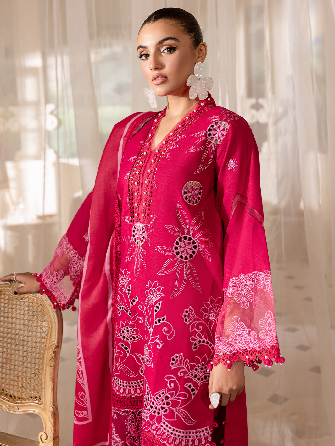 3 PC Embroidered Crepe Suit with Wool Shawl