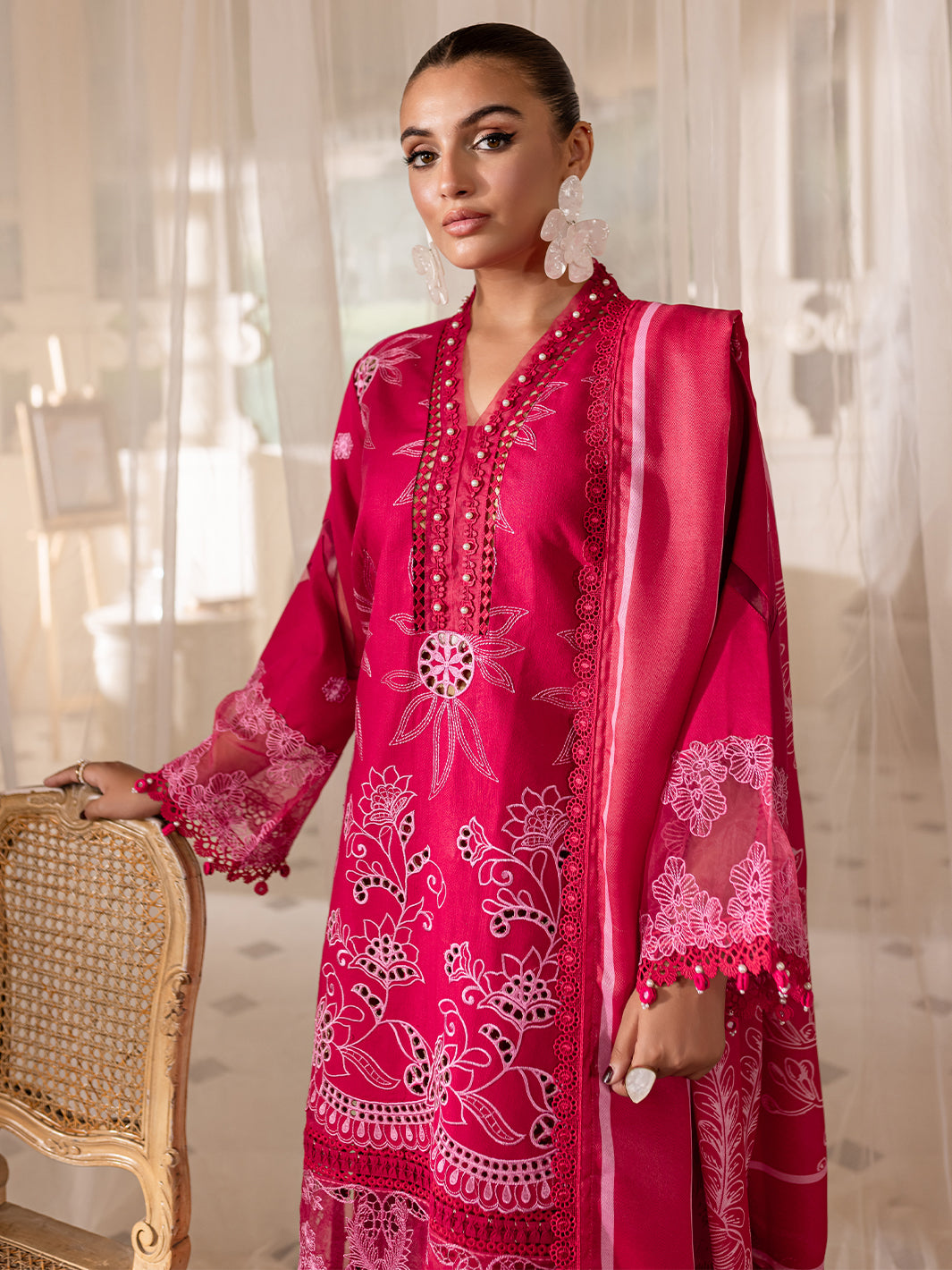 3 PC Embroidered Crepe Suit with Wool Shawl