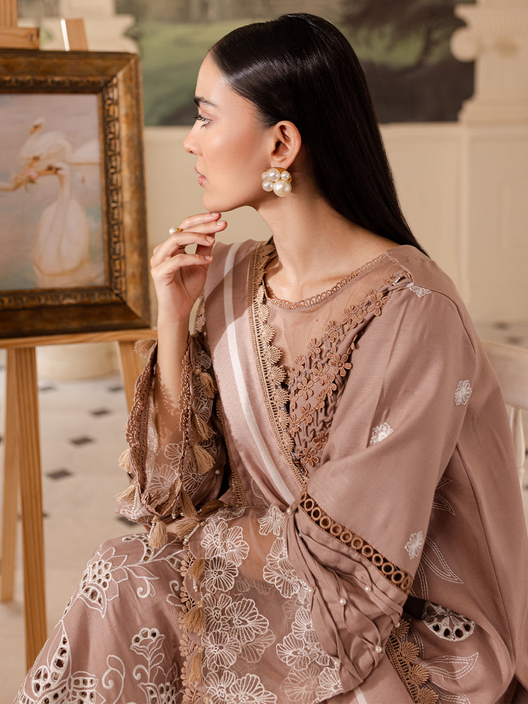 3 PC Embroidered Crepe Suit with Wool Shawl