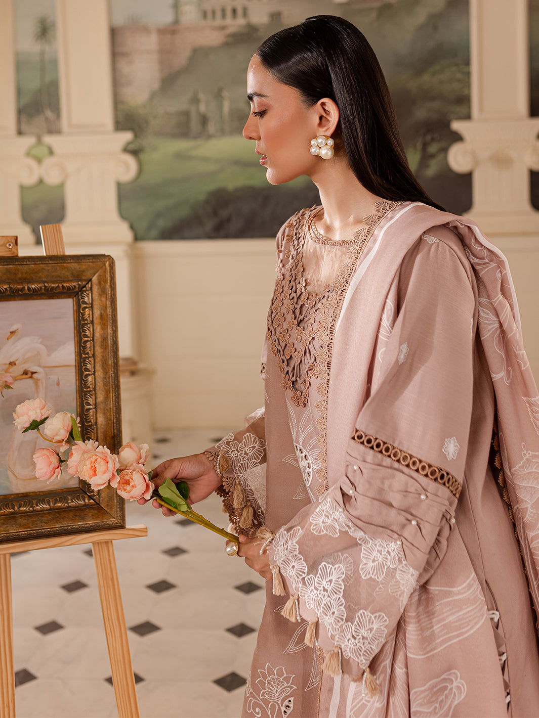 3 PC Embroidered Crepe Suit with Wool Shawl