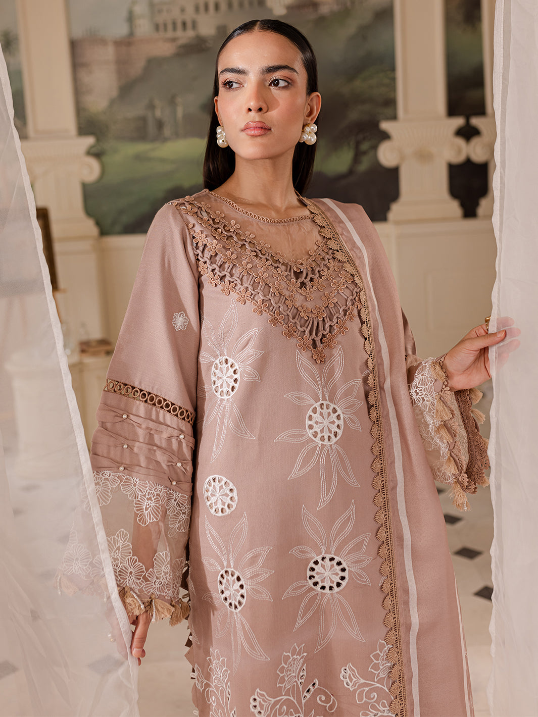 3 PC Embroidered Crepe Suit with Wool Shawl