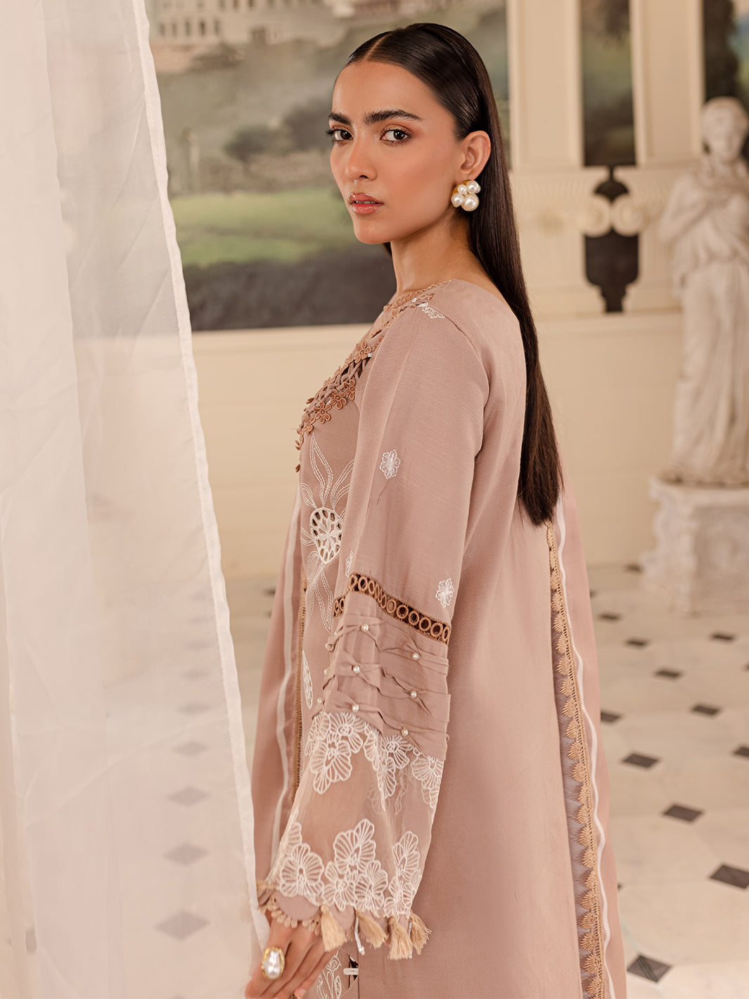 3 PC Embroidered Crepe Suit with Wool Shawl