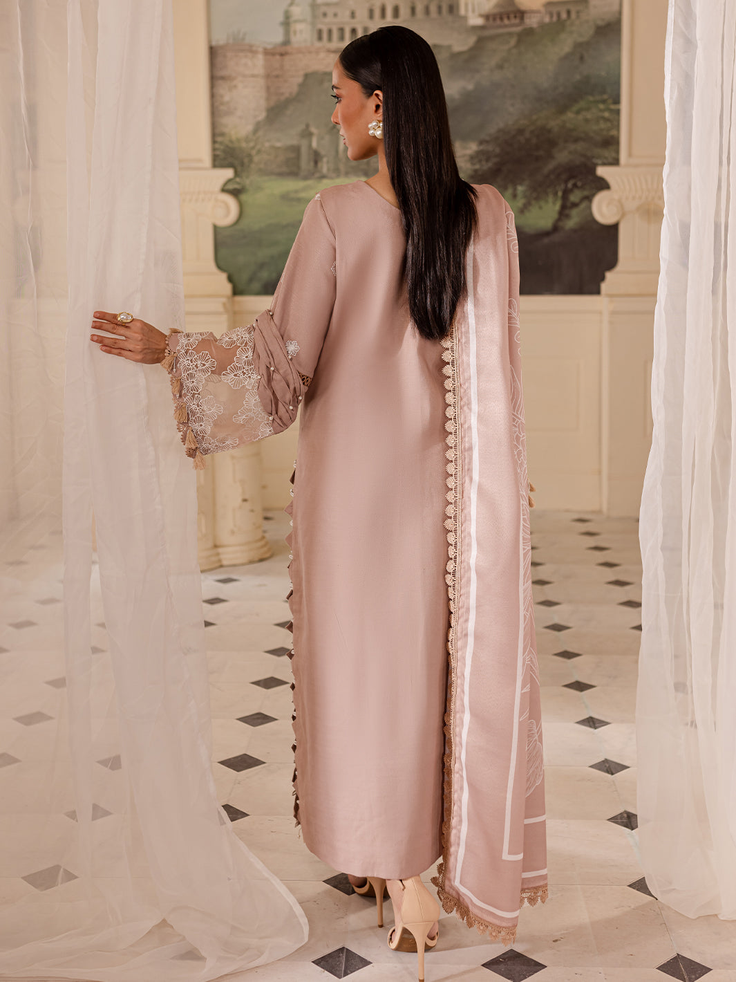 3 PC Embroidered Crepe Suit with Wool Shawl