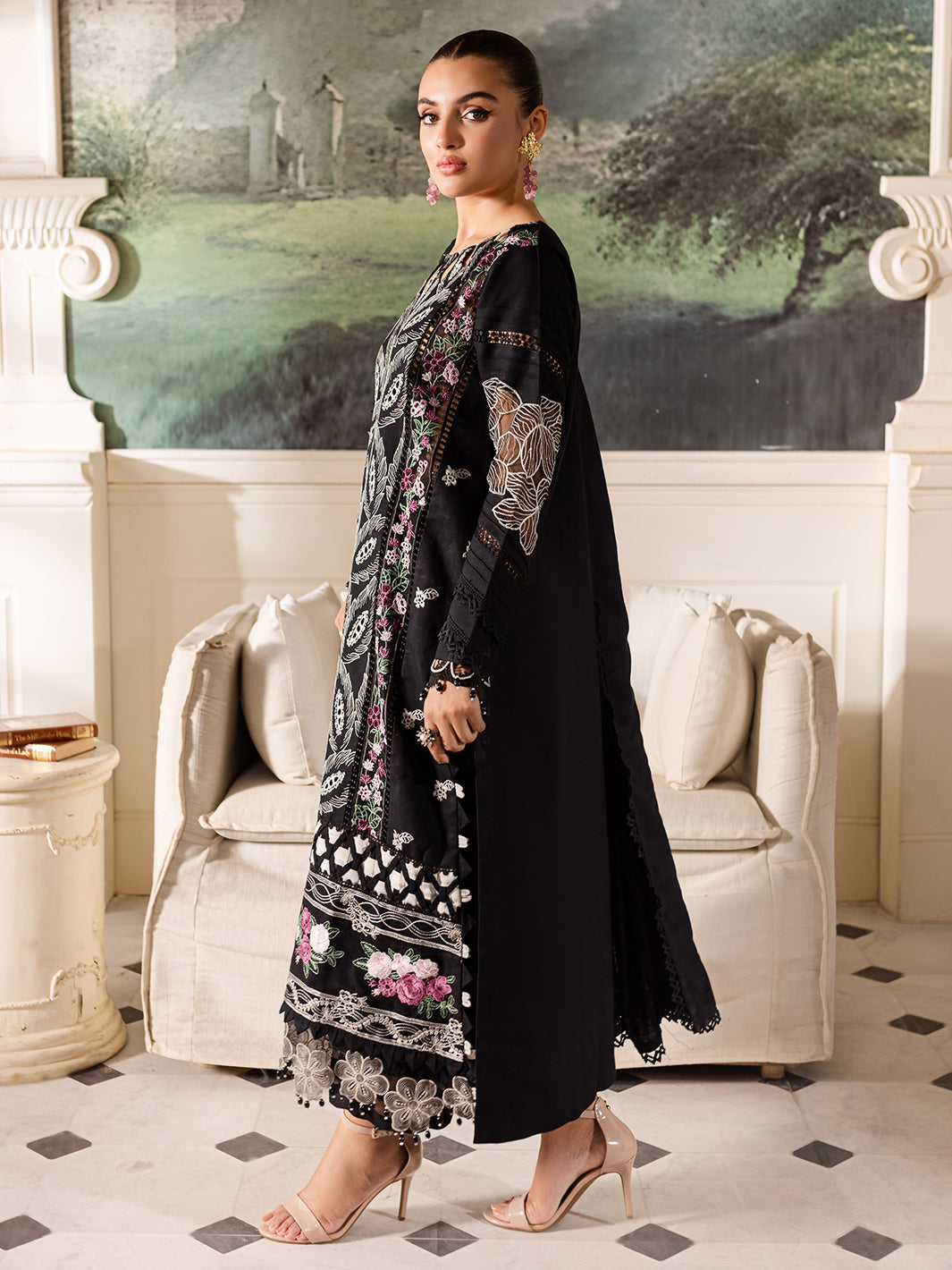 3 PC Embroidered Crepe Suit with Wool Shawl