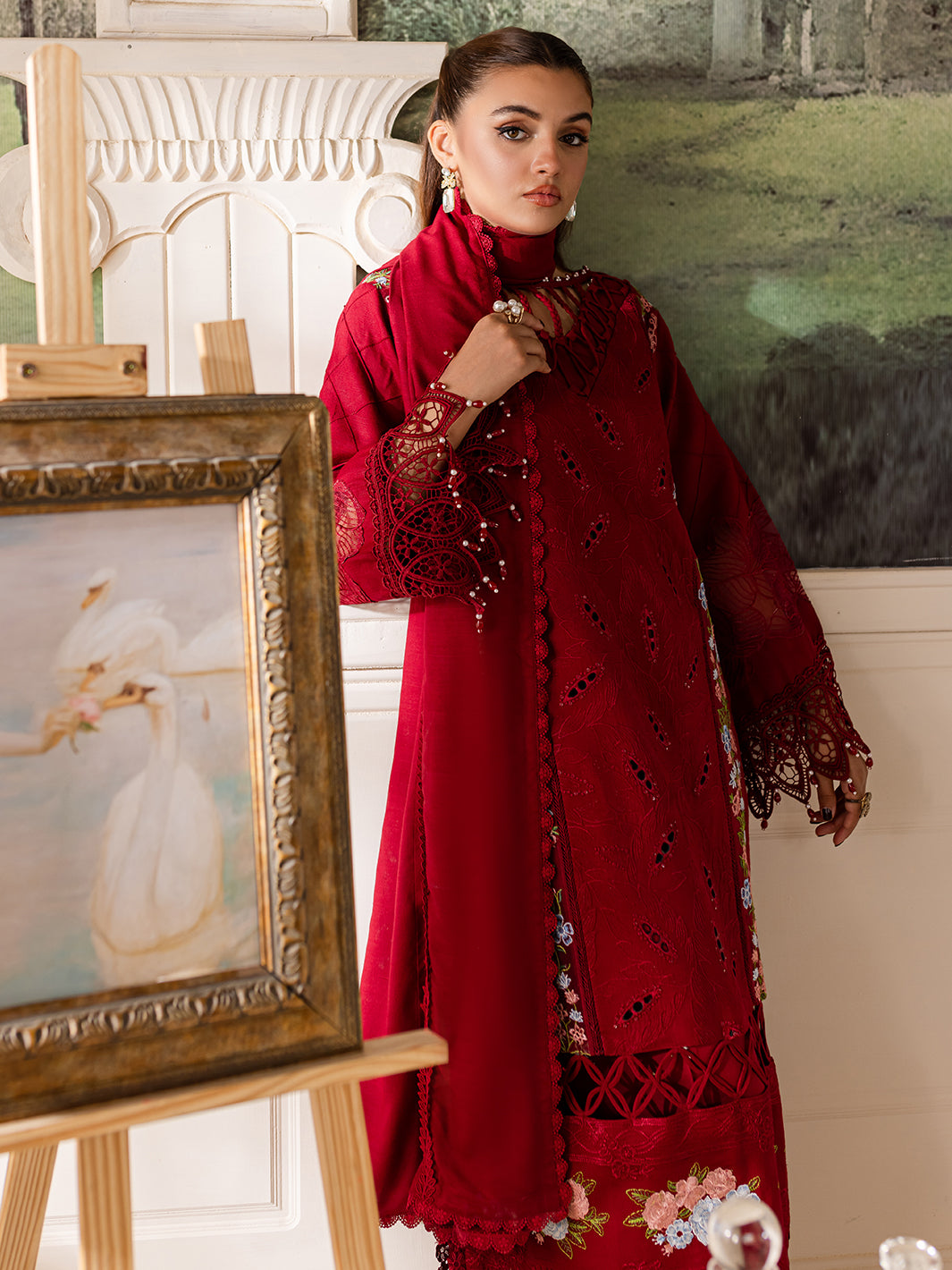 3 PC Embroidered Crepe Suit with Wool Shawl