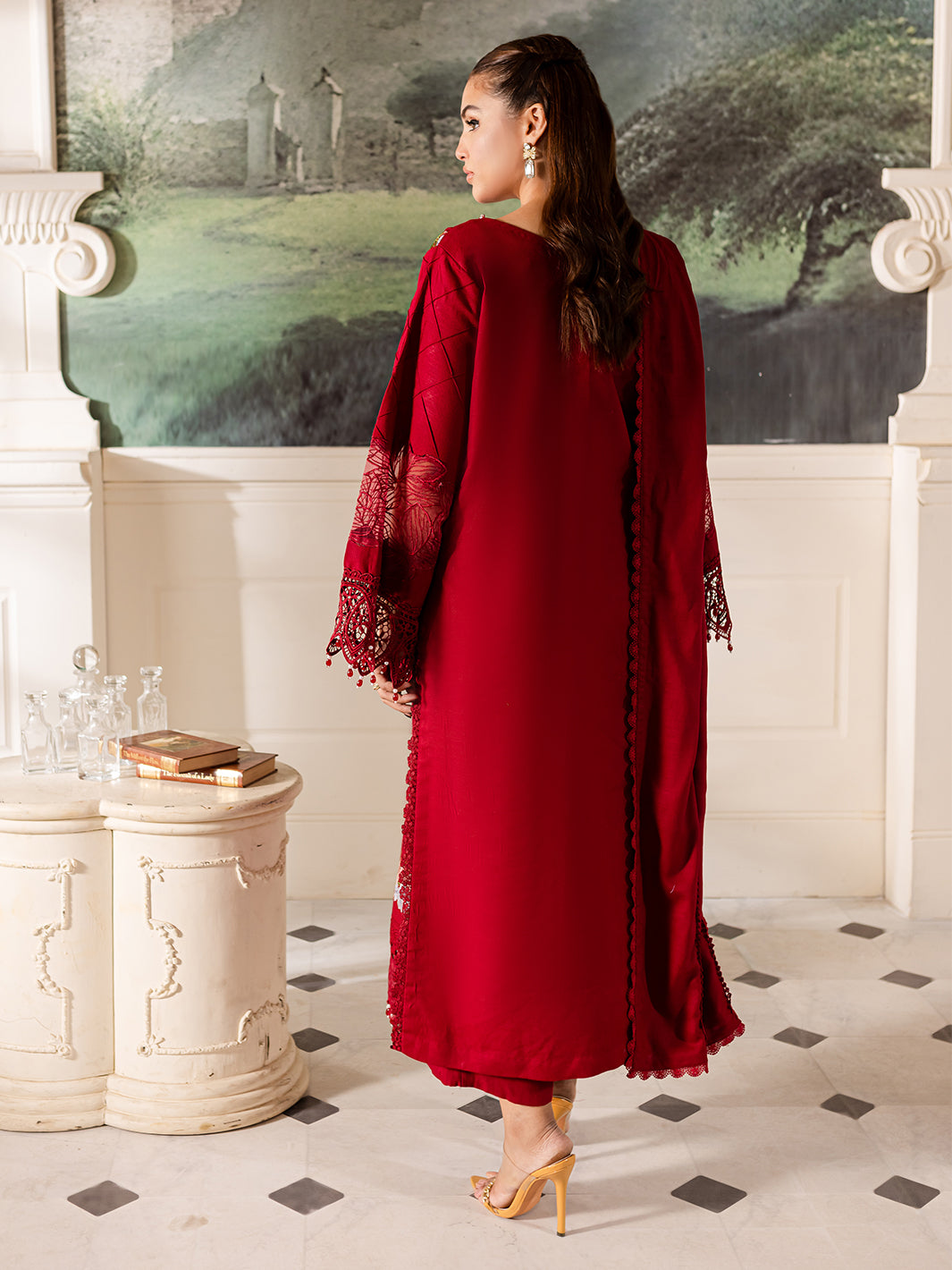 3 PC Embroidered Crepe Suit with Wool Shawl