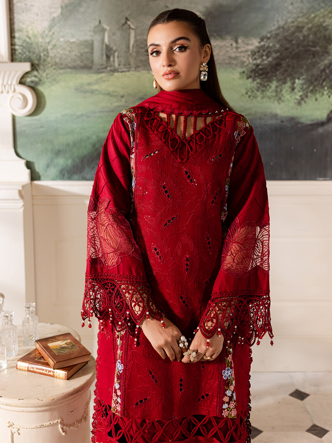 3 PC Embroidered Crepe Suit with Wool Shawl