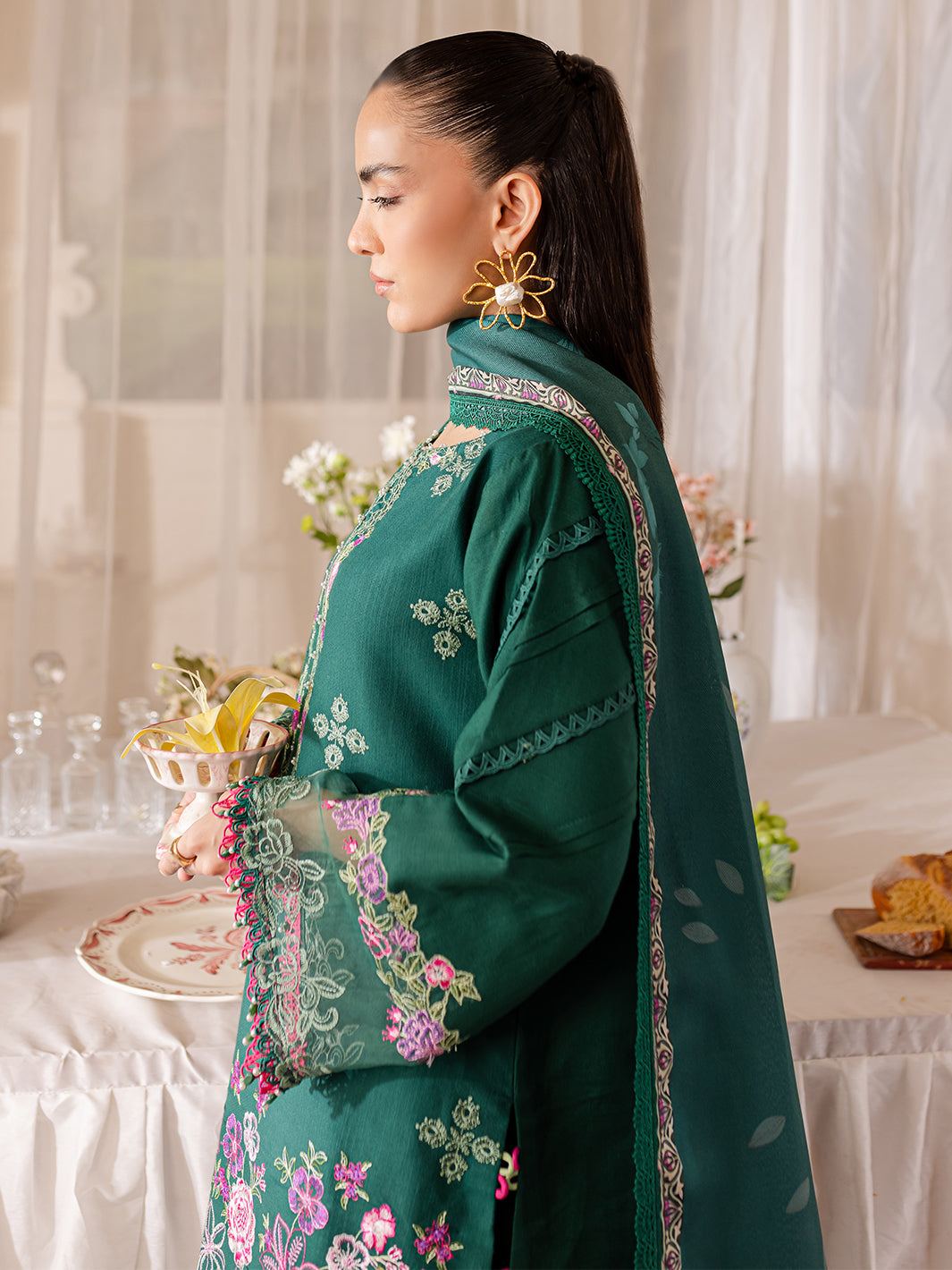 3 PC Embroidered Crepe Suit with Wool Shawl