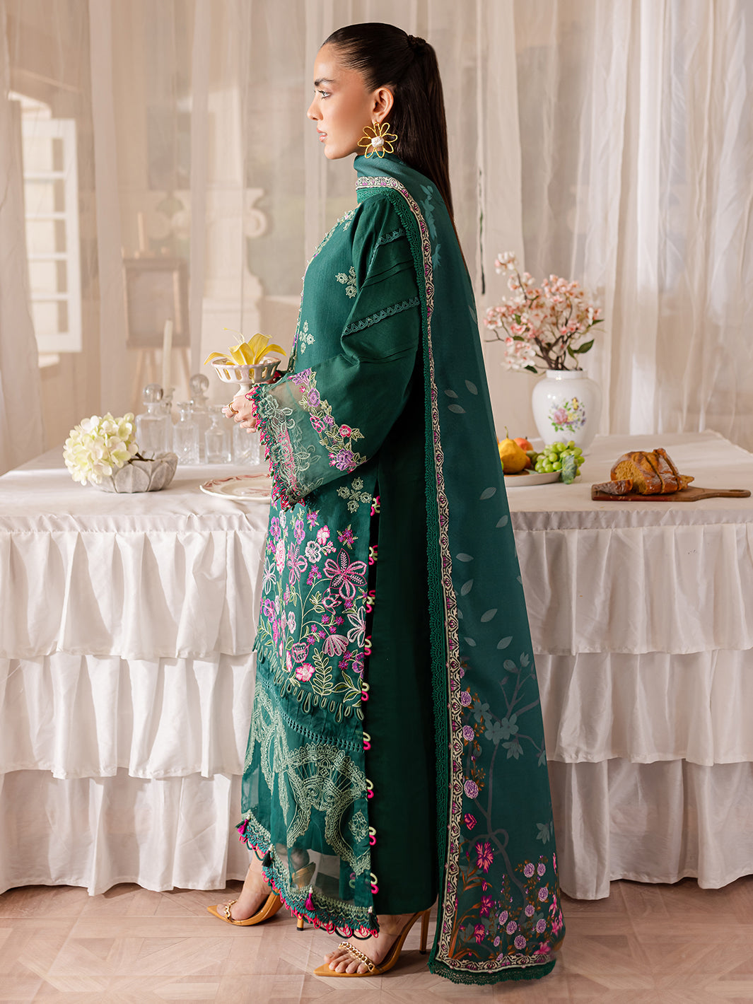 3 PC Embroidered Crepe Suit with Wool Shawl